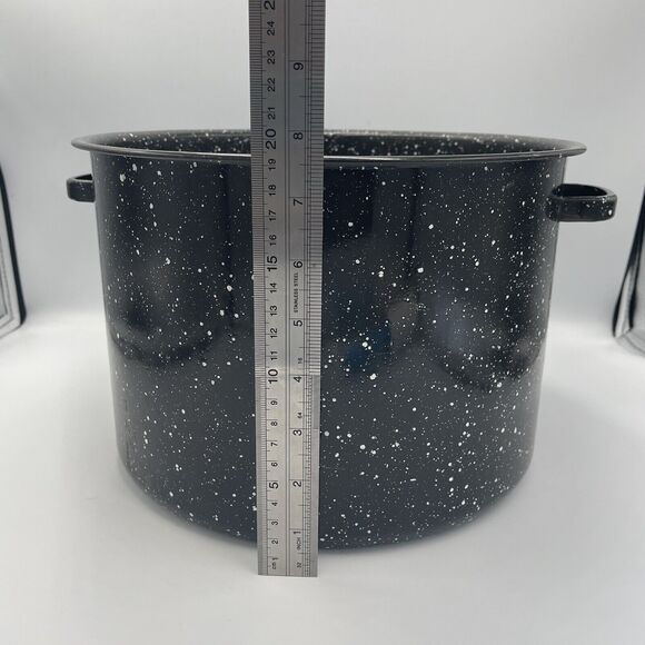 Vintage Hand Painted Black Speckled Enamelware Soup Pot Stock Pot Decor LID - Picture 11 of 13